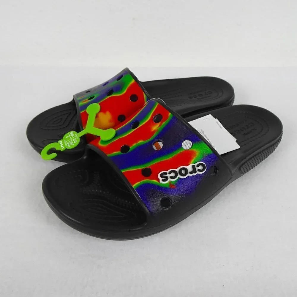 Crocs Solarized Slides Sandals Men's Size 9 Women's 11 Red Blue Colorful